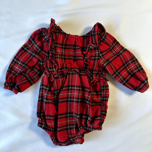 Old Navy Long-Sleeve Ruffle-Trim Plaid One-Piece Romper Sz 6-12 mo - Picture 6 of 6